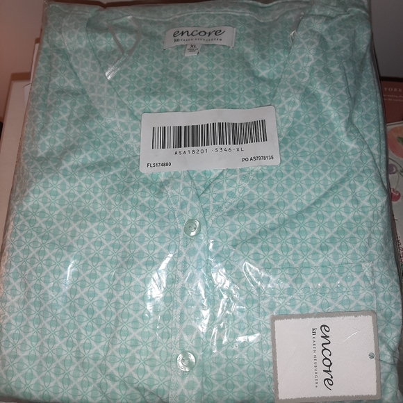 Sold ^ NWT Karen Neuburger Capri SS V neck Pajamas XL Sage/Aqua - Picture 3 of 4